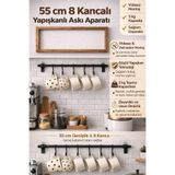 Keyfi Sepet 55 cm Duvar Tipi Bardak Askılığı Siyah Metal Kupa Askısı Mutfak Düzenleyici Organizer Pratik Askı
