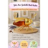 Keyfi Sepet Arı Tasarımlı Bal Kabı – Gold Kaplama Dekoratif Bal Kavanozu Kaşıklı plastik Bal Saklama Kabı