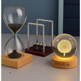 Keyfim Shop 3'lü Dekoratif Kişiye Özel Masaüstü Seti Kum Saati Newton Beşiği ve LED Karahindiba Kristal Küre