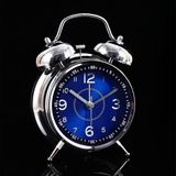 Keyfim Shop Büyük Boy Nostaljik Gümüş Metal Işıklı Akar Saniyeli Çift Çanlı Çalar Saat - Açık Mavi