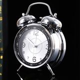 Keyfim Shop Büyük Boy Nostaljik Gümüş Metal Işıklı Akar Saniyeli Çift Çanlı Çalar Saat - Renkli