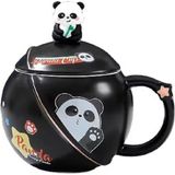 Keyfim Shop Kapaklı Panda Temalı Kupa Bardak - Siyah