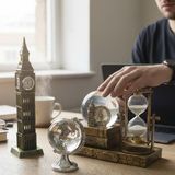 Keyfim Shop Kişiye Özel Dekoratif Big Ben Maketi Kum Saati Dünya Küresi Masaüstü Ofis Dekor Seti