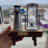 Keyfim Shop Kişiye Özel Dekoratif Deniz Feneri Tasarımlı Kum Saati-Gri