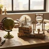 Keyfim Shop Kişiye Özel Dekoratif Dünya Küresi Kum Saati ve Eiffel Kuleli Kar Küresi Vintage Masaüstü Ofis Dekor Seti