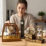 Keyfim Shop Kişiye Özel Vintage Dekoratif Masaüstü Seti Newton Denge Topları Big Ben Saat Kum Saati ve Kar Küresi Ofis Dekoru