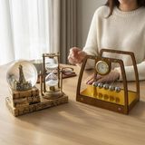 Keyfim Shop Kişiye Özel Vintage Dekoratif Masaüstü Seti Newton Denge Topları Eyfel Kulesi Kum Saati ve Kar Küresi
