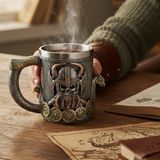 Keyfim Shop Viking Miğferli Savaşçı Figürlü Kupa – Paslanmaz Çelik Iç Hazne - 1 Adet - 001-Renkli