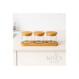 keyfisepet en keyifli sepet 3'lü Cam Kavanoz Seti Ahşap Kapaklı Bambu Standlı Baharat Kuruyemiş Saklama Kabı Minimalist