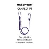 keyfisepet en keyifli sepet Seyahat Tipi 12 Mandallı Lastikli Çamaşır İpi – Kamp ve Ev Kullanımı İçin Pratik Askı