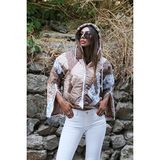 Keyifli Moda Kadın Bej Desenli Kapüşonlu Kolları Fermuarlı Kısa Şişme Mont - L - XL