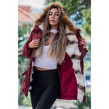 Keyifli Moda Kadın Bordo Su Geçirmez Içi Kürklü Kürk Kapüşonlu Mont