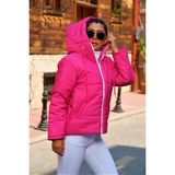 Keyifli Moda Kadın Fuşya Su Geçirmez Kapüşonlu Şişme Mont - 40