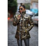 Keyifli Moda Kadın Gold Dik Yaka Uzun Parlak Şişme Mont - S - Altın