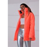 Keyifli Moda Kadın Nar Çiçeği Dik Yaka Su Geçirmez Uzun Şişme Mont - 36