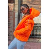 Keyifli Moda Kadın Neon Turuncu Kapüşonlu Şişme Mont - 38