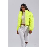Keyifli Moda Kadın Neon Yeşil Dik Yaka Çıtçıtlı Fermuarlı Kısa Şişme Mont - 36