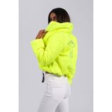 Keyifli Moda Kadın Neon Yeşil Sırtı Taş Baskılı Dik Yaka Kısa Şişme Mont - 42