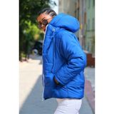Keyifli Moda Kadın Saks Mavi Kapüşonlu Şişme Mont - 36