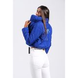 Keyifli Moda Kadın Saks Mavi Sırtı Taş Baskılı Dik Yaka Kısa Şişme Mont - 38