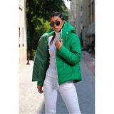 Keyifli Moda Kadın Yeşil Su Geçirmez Kapüşonlu Şişme Mont - 42