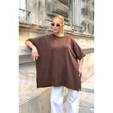Keyifli Moda Kahverengi Oversize Triko Bluz - M/REG