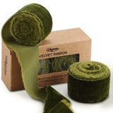 Keypan Hediye Paketi için Kadife Kurdele - Anahtarlık Zeytin Yeşili El Yapımı Püsküllü Kurdeleler El Sanatları Buket Düğün Dekorasyonları için 2 Rulo 1 1/2 inç x 2 Yard (4 Yarda Toplam)