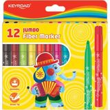 Keyroad 12 Li Jumbo Keçeli Kalem Renkli Fiber Marker Su Bazlı Mürekkep ile Güçlü Yazı Ucu - Karışık-Çok Renkli