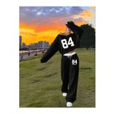 Keywest Kadın 84 Baskılı Omuzu Düşük Sweatshirt Eşofman Altı 3 İplik Ikili Takım