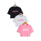 Keywest Kiz Çocuk BlackPink Baskılı 3'lü Siyah Beyaz Pembe Crop Bluz