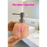 Kezze 300 ml Porselen Sıvı Sabunluk - Estetik Fiyonklu Tasarım-Dayanıklı Pompa