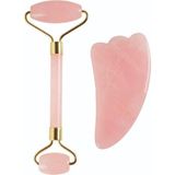 KFC Home Pembe Kuvars Face Roller ve Pembe Kuvars Melek Kanadı Gua Sha Yüz Masaj Taşı
