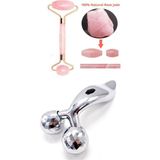 KFC Home Pembe Kuvars Jade Roller Yüz Masaj Taşı Gençleştirici & 3D Massager Sıkılaştırıcı Masaj Aleti