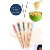 KfcHome 5 Çift Desenli Yıkanabilir Kore Çin Bambu Chopsticks Yemek Çubuğu | Desenli Bambu Chopstick