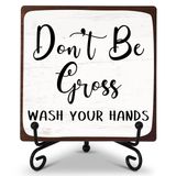 KFNER Banyo Masası Dekor Tabelası, Don't Be Gross Wash Your Hands, Rustik Ahşap Plak Levhası Demir Standlı, Çiftlik Evi Ev Ofis Tuvalet Masa Rafı Süslemeleri -14