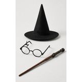 KG Harry Potter Çocuk Şapka Asa Gözlük 3'lü Kostüm Aksesuar Seti Sihirbaz Parti Cadı Şapkası Cadılar Bayramı Doğum Günü Siyah