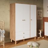 Kg3010 Bunny Sepet-Beyaz 120 Cm, 3 Kapaklı Gardırop, 2 Çekmeceli Yüksek Ayaklı Çocuk Odası Gardırobu