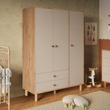 Kg3020 Bunny Sepet-Kumtaşı 120Cm, 3 Kapaklı Gardırop, 2 Çekmeceli Yüksek Ayaklı Çocuk Odası Gardırop