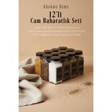 KHAKMA 12'li Cam Baharatlık Seti | 120 ml | Siyah Kapak ve Siayah Etiketli | Minimal Tasarım