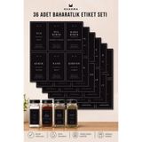 KHAKMA 36 Adet Baharatlık Etiket Seti | Suya Dayanıklı Kendinden Yapışkanlı Siyah Etiket