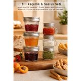KHAKMA 6’lı Mini Cam Reçellik & Sosluk Seti 100 ml + 60 ml Kulplu Kavanoz – Kahvaltılık & Dip Sos Sunum Seti