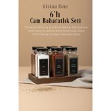 KHAKMA Ahşap Dörtgen Standlı 6'lı Cam Baharatlık Seti |120 ml|Siyah Kapak ve Siyah Etiketli|Minimal Tasarım