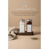 KHAKMA Ahşap Standlı 2'li Cam Baharatlık Seti Tuzluk Biberlik | 120 ml | Gümüş Kapak Beyaz Etiket