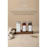 KHAKMA Ahşap Standlı 3'lü Cam Baharatlık Seti Tuzluk Biberlik | 120 ml | Gümüş Kapak Beyaz Etiket