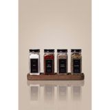KHAKMA Ahşap Standlı 4'lü Cam Baharatlık Seti | 120 ml | Siyah Kapak ve Siayah Etiketli | Minimal Tasarım