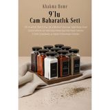 KHAKMA Ahşap Standlı 9'lu Cam Baharatlık Seti | 120 ml | Siyah Kapak & Siyah Etiket | Minimal Tasarım