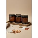 KHAKMA Ahşap Standlı Amber Cam Baharatlık Seti - Salt, Pepper, Other Yazılı – 3'lü Set / 250 ml