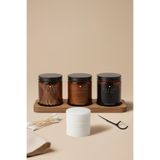 KHAKMA Ahşap Standlı Amber Cam Banyo Organizer Seti–COTTON BUDS & PADS & DENTAL CARE Yazılı–3'lü Set/250 ml
