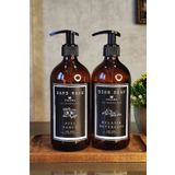 KHAKMA Ahşap Stantlı 2'li Sıvı Sabun Bulaşık Deterjanı Şişesi Queen Sıvı Sabunluk 500ml SS HD ST