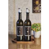 KHAKMA Ahşap Stantlı Amber 2'li 750 ML Zeytinyağı Sıvıyağ Şişesi YAĞDANLIK YAĞLIK 750ml STANDLI